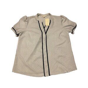 Monteau Women's White & Black Polka Dot Short Sleeve Button Down Blouse Size L N